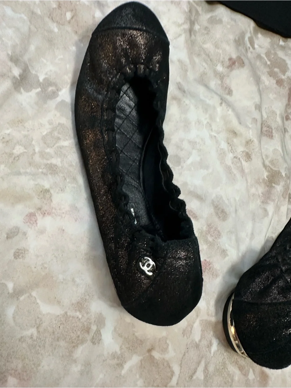 CHANEL Black Quilted Leather Slip-On Ballet Flats with Branded Dust Bag